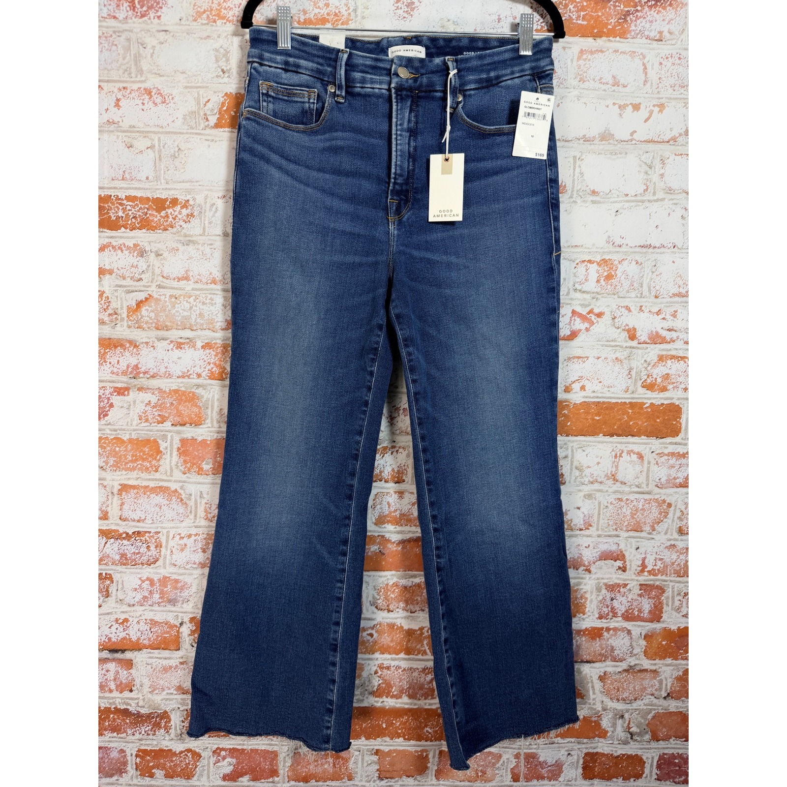 Good American Jeans Women 10/30 Blue Good Legs Crop Mini Bootnwt $169